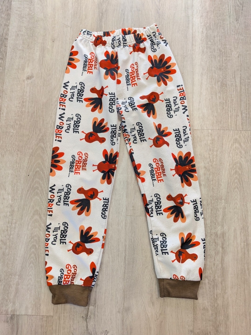Cute Girls Size 6/7 Thanksgiving/Fall Turkey Pants- "Gobble Till You Wobble."